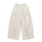 Women Wide High-Waisted Cord Pants in Culotte Cut with Drawstring and Patch Pockets Fashion Glam