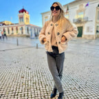 Women's Short Teddy Jacket Made of Faux Fur with Toggle Closures and Patch Pockets Fashion Glam
