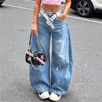 Women's Baggy Denim Pants with distinctive seam panels and extra wide Wide-Leg Fashion Glam