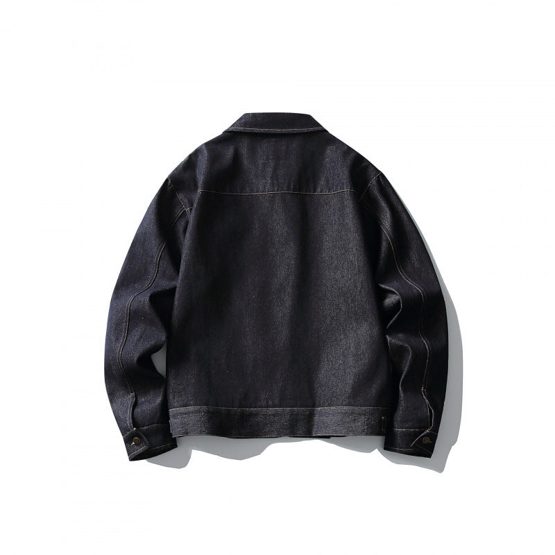 Men's Boxy Denim Jacket in Worker Style with Full Zip and Chest Pocket Fashion Glam