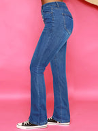 Women's High-Waisted Flared Jeans with Visible Button Placket and Sculpting Superstretch Comfort Fashion Glam