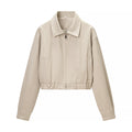 Women’s short-cut minimalist blouson jacket made of soft vegan leather with a lapel collar and elastic hem Fashion Glam