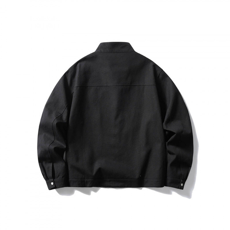 Men's lightweight cotton canvas jacket with stand-up collar and plaid lining Fashion Glam