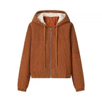 Ladies Cord Jacket with Hood, Teddy Lining and Ring Zipper Fashion Glam
