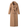 Women Maxilength double-breasted trench coat made of wool blend with tie belt and shoulder flap Fashion Glam