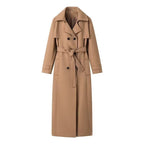 Women Maxilength double-breasted trench coat made of wool blend with tie belt and shoulder flap Fashion Glam