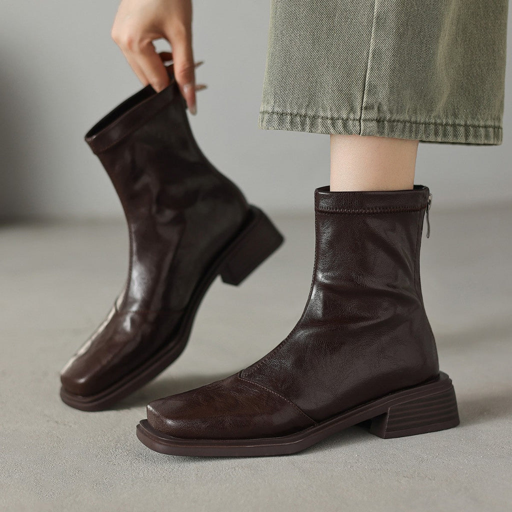 Women's ankle boots with stylish block heel and high-quality leather upper Fashion Glam