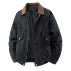 Men's Short Suede Bomber Jacket with Cord Collar Fashion Glam