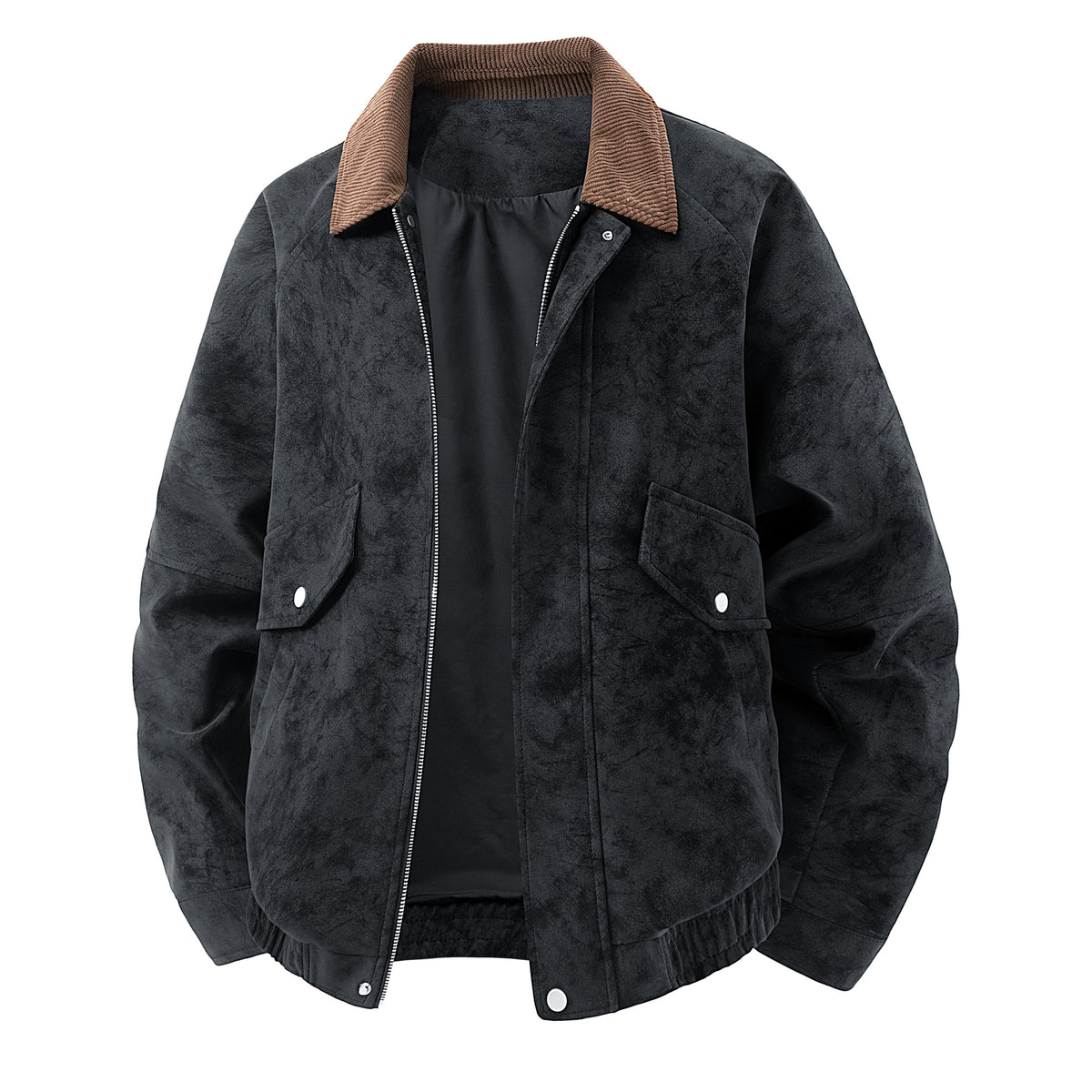 Men's Short Suede Bomber Jacket with Cord Collar Fashion Glam