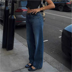 Ladies High-Waisted Wide-Leg Denim Jeans with Straight Hem and Light Used Effect Fashion Glam