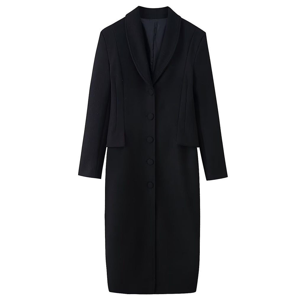 Women’s Longer Wool Blend Coat with Shawl Collar and Tailored Silhouette Fashion Glam