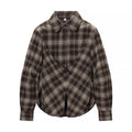 Women's Checked Shirt Blouse with Wrap Front and Rounded Hem Fashion Glam