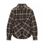 Women's Checked Shirt Blouse with Wrap Front and Rounded Hem Fashion Glam