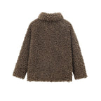 Women's Oversized Faux Fur Teddy Jacket with Shawl Collar and Lined Interior Fashion Glam