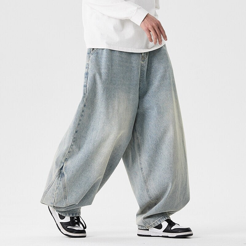 Men's extra-wide baggy jeans with a low crotch, relaxed low-crotch cut, and wide hem Fashion Glam
