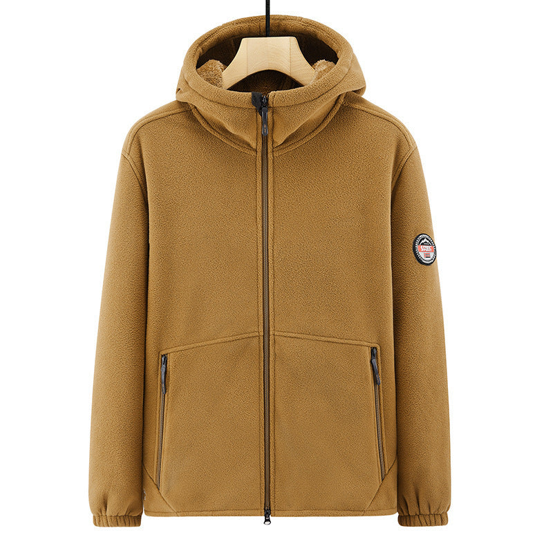 Men's fleece hoodie jacket with teddy lining, two-way zipper and concealed zip pockets Fashion Glam