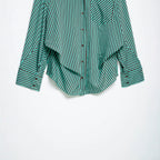 Women's Striped Oversized Shirt Blouse with Chest Pocket and Wide Cuffs Fashion Glam