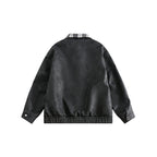 Men's suede look bomber jacket with checked shirt collar, flap pockets, and elastic hem Fashion Glam