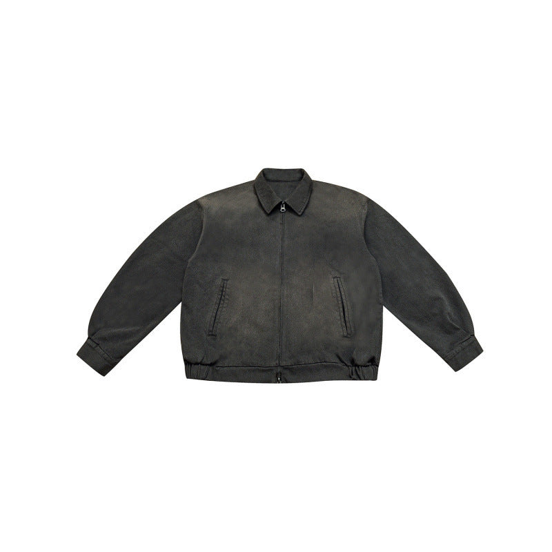 Men's Boxy Bomber Jacket in Suede Look with Shirt Collar, Zipper and Elastic Hem Fashion Glam