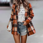 Women Checked Long Blazer Shacket Without Collar, Open Cut Fashion Glam