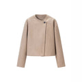 Women short-cut wool blend jacket with asymmetric button closure Fashion Glam