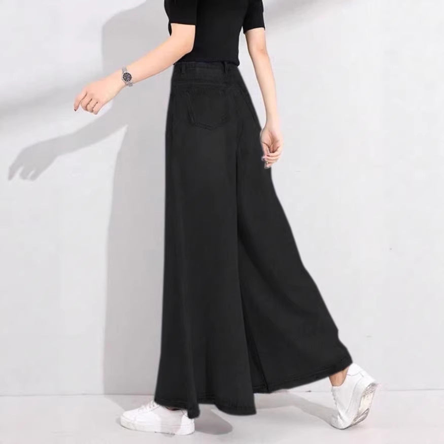 Women's High-Waisted Palazzo Jeans with Extra Wide Leg and Flowing Denim Fashion Glam
