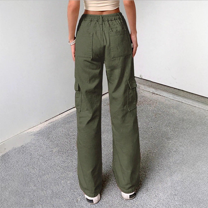Women's wide cargo pants with high waist, patch flap pockets, and casual baggy fit Fashion Glam