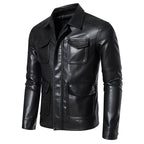 Men's field jacket in smooth leather look with flap pockets and slim fit Fashion Glam