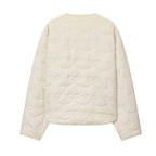 Women's short cut quilted jacket with round neckline and tonal bow quilting Fashion Glam