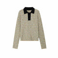Women's Boucle Polo Knit Sweater with Tweed Effect Fashion Glam