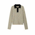 Women's Boucle Polo Knit Sweater with Tweed Effect Fashion Glam