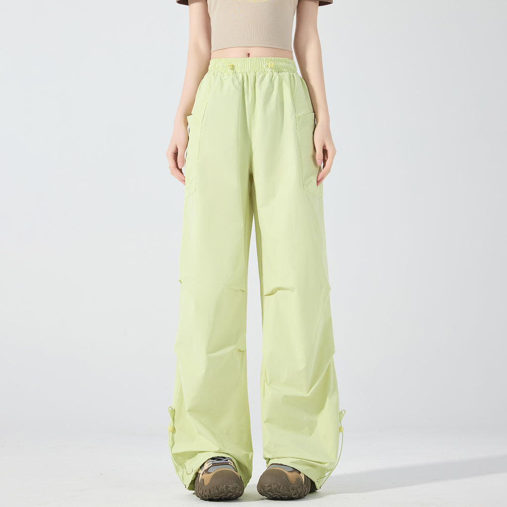 Women's Wide Technical Cargo Pants with Drawstring Waistband, Adjustable Hem, and Multifunctional Pockets Fashion Glam