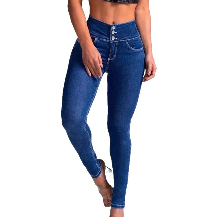 Women High-Waist Sculpting-Skinny-Jeans with waist-shaping V-waistband and double-button closure Fashion Glam