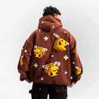 Unisex hoodie with knitted pixel bee design and attached kangaroo pocket Fashion Glam