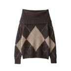 Women's Oversized Knit Sweater with Turtleneck and Diamond Pattern Fashion Glam