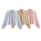Women's Short Lightweight Oversized Blouson Jacket with Zipper and Folded Collar Fashion Glam