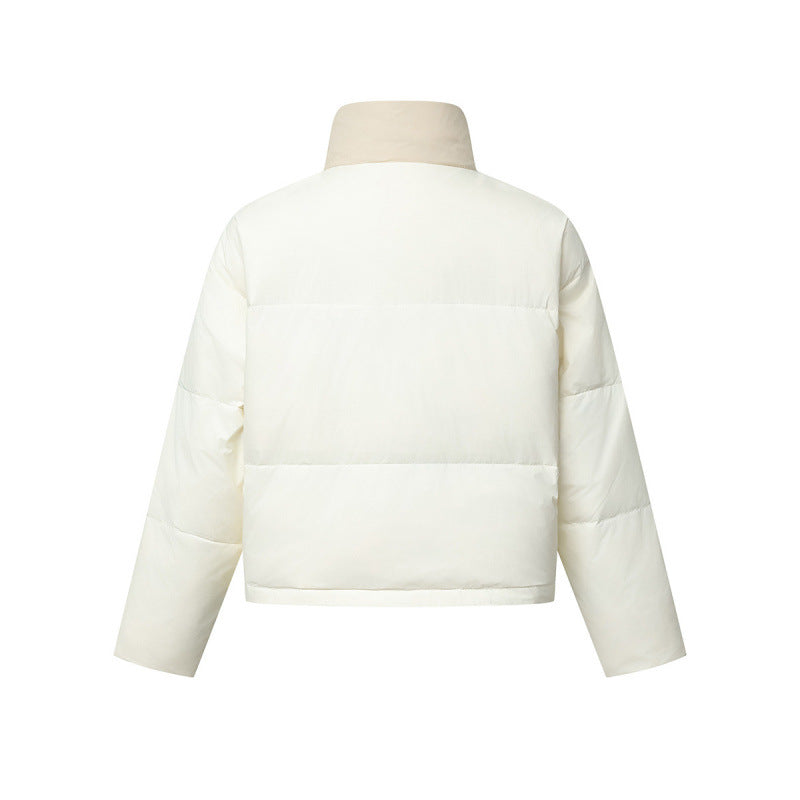 Unisex Boxy Puffer Jacket with Stand Collar in Contrast Design and Square Quilting Fashion Glam