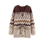 Women's Patterned Knit Cardigan with V-Neck, Button Placket and Waistband Fashion Glam