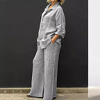 Women's Relaxed Linen Set with Oversized Shirt and Wide Palazzo Pants Fashion Glam