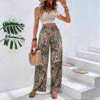 Ladies wide summer trousers in linen look with elastic waistband and paisley print Fashion Glam