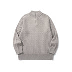 Unisex Oversize Braided Knit Half-Zip Sweater with Short Stand-Up Collar and Wide Ribbed Hem Fashion Glam