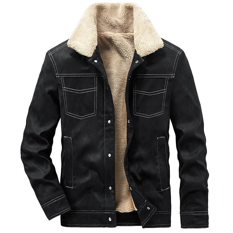 Men's suede jacket with Sherpa lining, teddy inner lining and snap button closure Fashion Glam