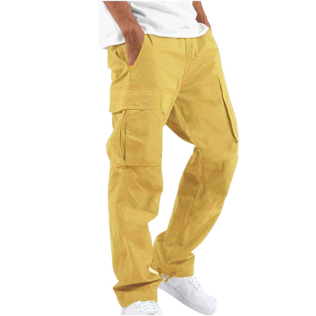 Men's casual cotton cargo pants with multi-pockets and adjustable hem Fashion Glam