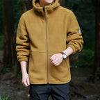 Men's fleece hooded jacket for outdoor with thermal lining, windproof surface and zip pockets Fashion Glam