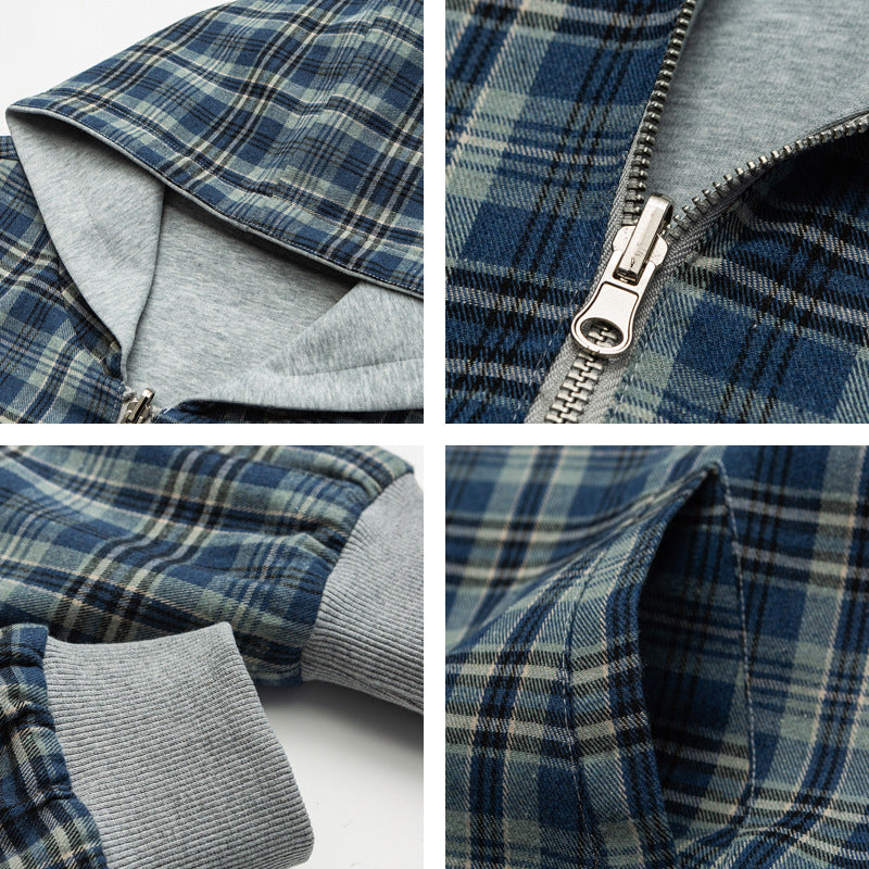 Unisex Padded Hoodie Bomber Jacket with Checkered Flannel Lining and Sturdy Zipper Fashion Glam