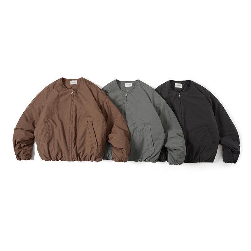 Unisex Lightweight Boxy Transition Jacket without Collar with Full Zip and Elastic Hem Fashion Glam