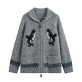 Women’s cardigan with zipper, shawl collar and whale intarsia Fashion Glam