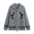 Women’s cardigan with zipper, shawl collar and whale intarsia Fashion Glam