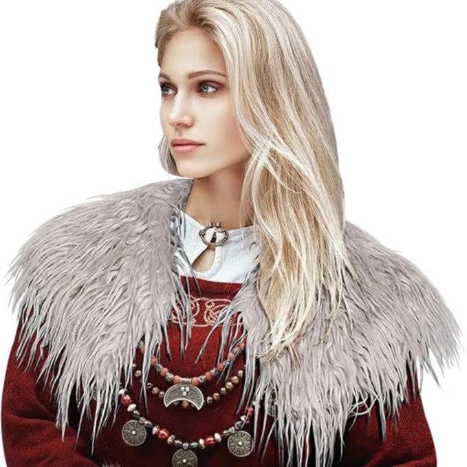 Ladies' shoulder stole made of long-fiber artificial fur with dramatic shaggy collar Fashion Glam