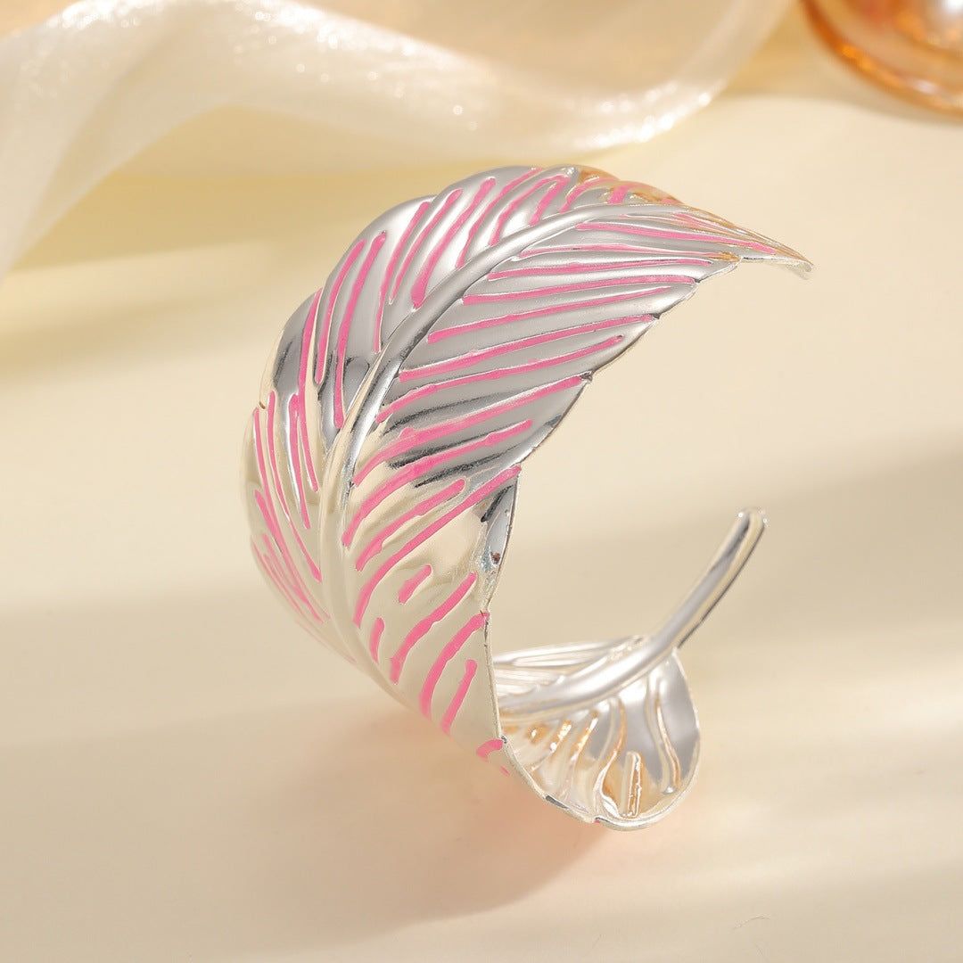 Ladies Open Cuff Bracelet in Tropical Leaf Design Fashion Glam
